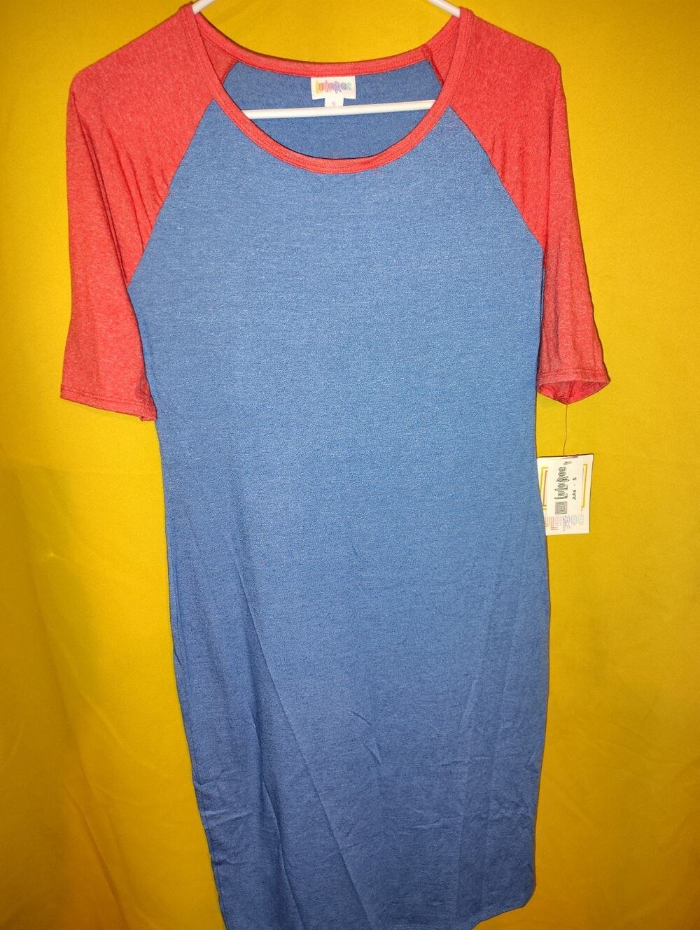 Lularoe Julia Women's Pullover Dress Sz Small NWT Blue Red Sleeve Baseball New